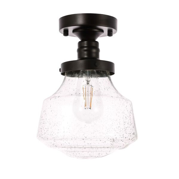Lyle Black Eight-Inch One-Light Flush Mount with Clear Seeded Glass, image 2