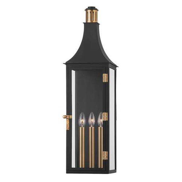 Wes Patina Brass Black Three-Light Outdoor Wall Sconce, image 1