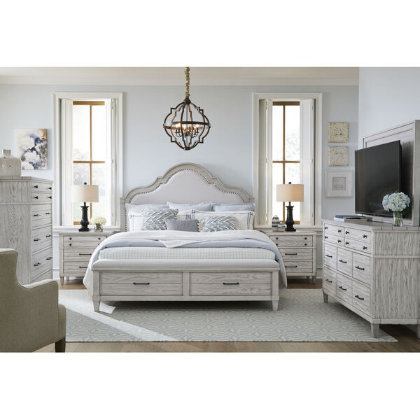 Belhaven Weathered Plank Upholstered Panel Bed with Storage Footboard, image 2