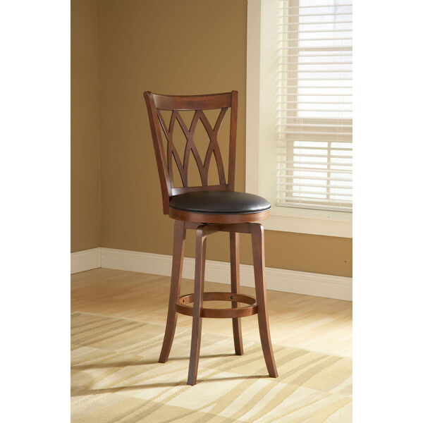 Dynamic Designs Brown Cherry Mansfield XXX Back Wood Swivel Counter Stool with Black Vinyl, image 1