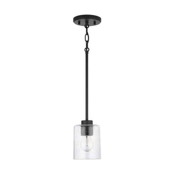 HomePlace Greyson Matte Black Mini Pendant with Clear Seeded Glass, image 1
