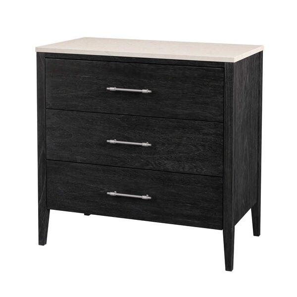 Mayfair Black Three -Drawer Wood and Marble Chest, image 2