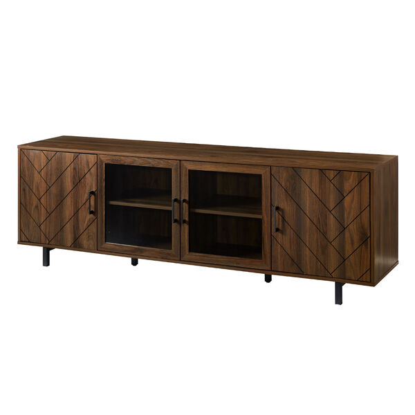 Dark Walnut TV Stand with Four Grooved Doors, image 6