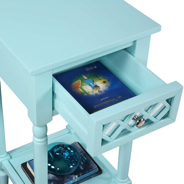 Khloe French Country Aqua Blue Deluxe One Drawer End Table with Shelf, image 5