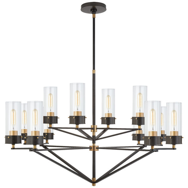 Marais Large Chandelier in Bronze and Hand-Rubbed Antique Brass with Clear Glass by Thomas O'Brien, image 1