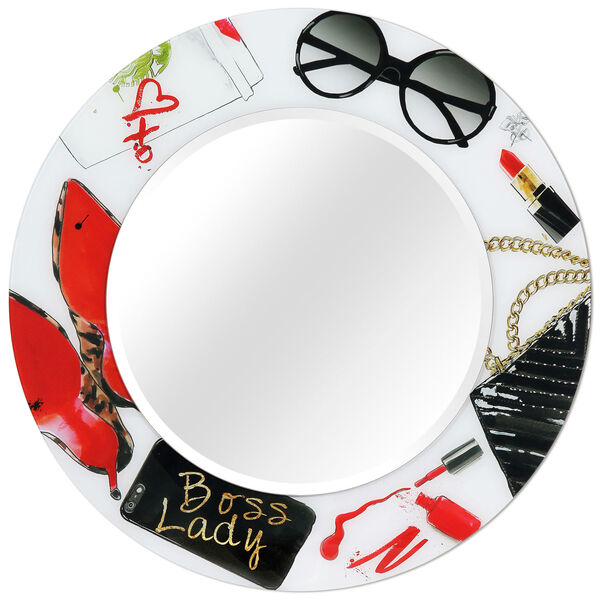 Boss Lady Red 36 x 36-Inch Round Beveled Wall Mirror, image 4