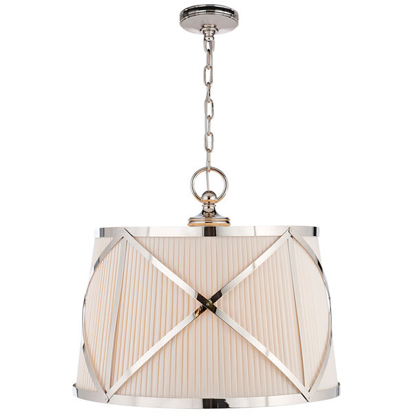 Grosvenor Large Single Hanging Shade in Polished Nickel with Linen Shade by Chapman and Myers, image 1