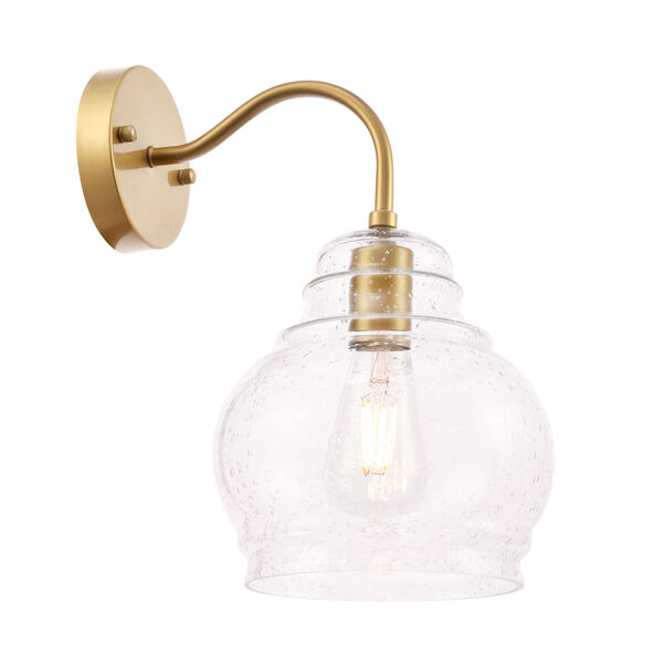 Pierce Brass Eight-Inch One-Light Wall Sconce with Clear Seeded Glass, image 1