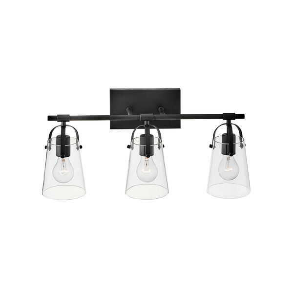 Foster Black Three-Light Bath Vanity With Clear Glass, image 3