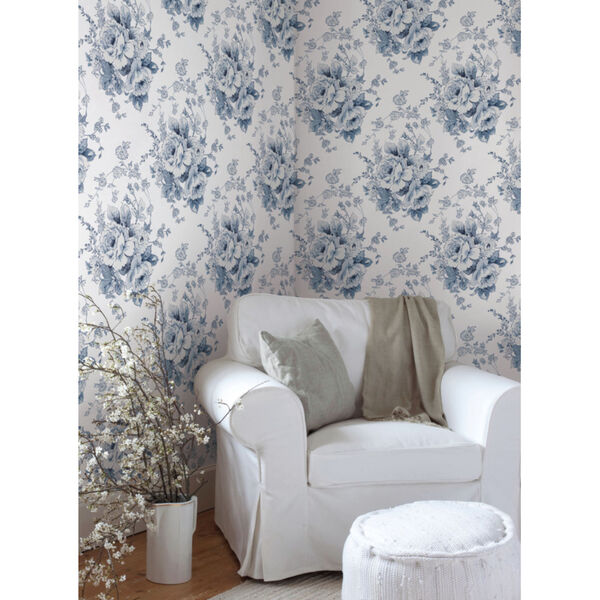 Simply Farmhouse Navy and White Heritage Rose Wallpaper, image 6
