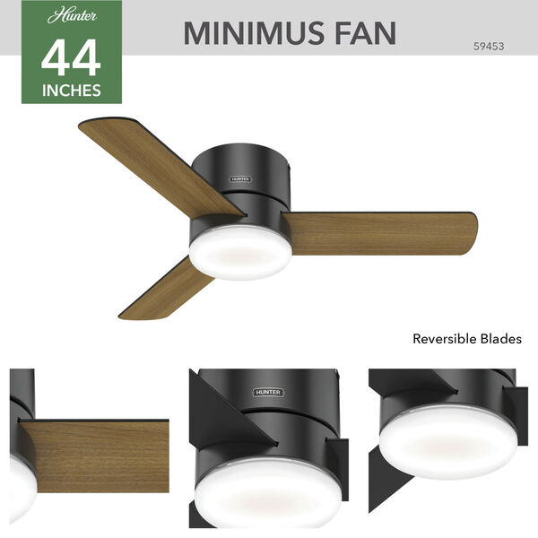 Minimus Low Profile Matte Black 44-Inch LED Ceiling Fan, image 4