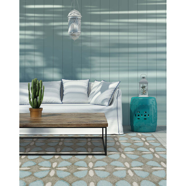 Peranakan Tile Light Blue and Gray 9 Ft. 6 In. x 13 Ft. Indoor/Outdoor Rug, image 5