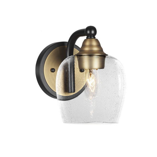 Paramount Matte Black and Brass One-Light 8-Inch Wall Sconce with Clear Bubble Glass, image 1