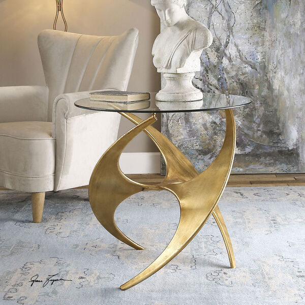 Graciano Antique Gold Glass Accent Table, image 2