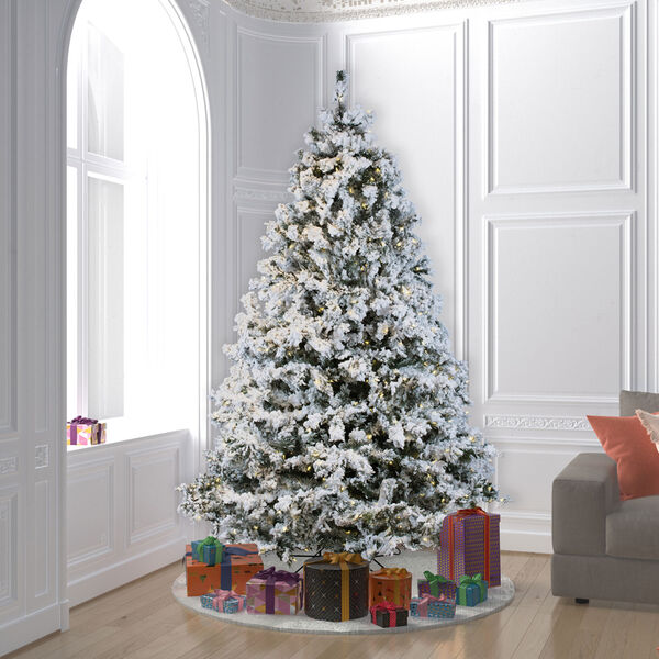 Flocked Alaskan White on Green 7.5 Foot x 68-Inch Christmas Tree with 900 Warm White LED Lights, image 6