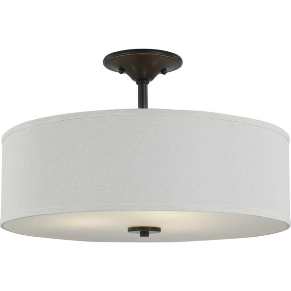 Inspire Antique Bronze 18-Inch Three-Light Semi-Flush Mount with Off White Linen Shade, image 2