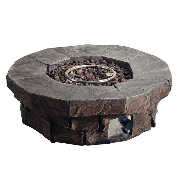 Dark Brown Outdoor Round Stone Look Propane Gas Fire Pit, image 4