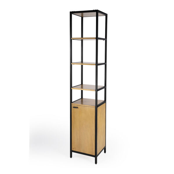 Hans Natural and Black Bookcase with Shelves and Cabinet, image 1