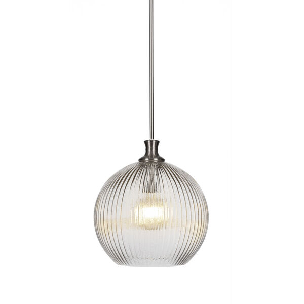 Carina Brushed Nickel 14-Inch LED Stem Hung Pendant with Micro Bubble Ribbed Glass Shade, image 1