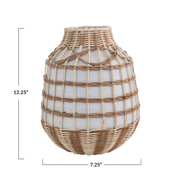 White Decorative Hand-Woven Seagrass and Bamboo Wrapped Vase, image 4