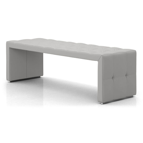 Broad Pearl Gray Leather Bench, image 1