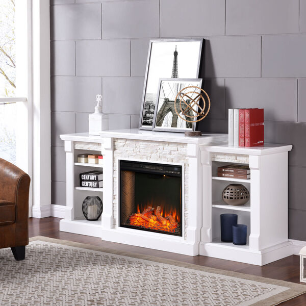 Gallatin White Electric Fireplace with Alexa-Enabled Smart and Bookcase, image 1