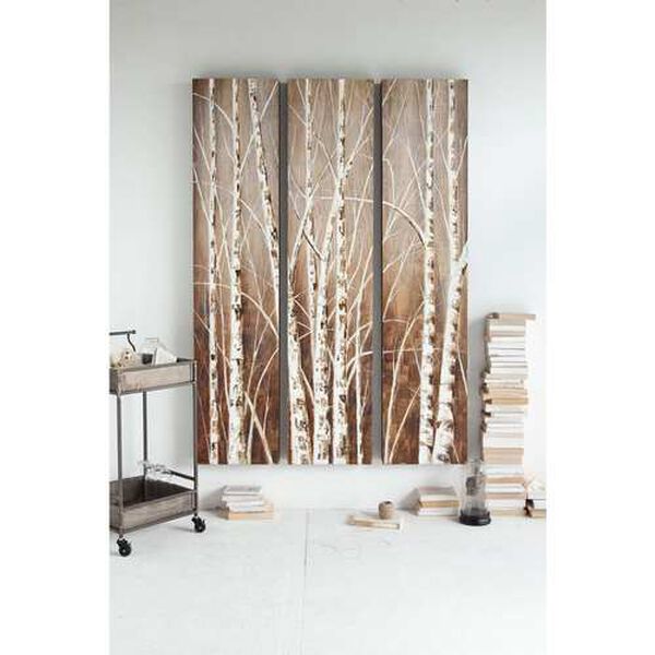 Evening Dusk Tripych Birch Treescape 48 In. x 71 In. Original Hand Painted Oil Painting, image 2