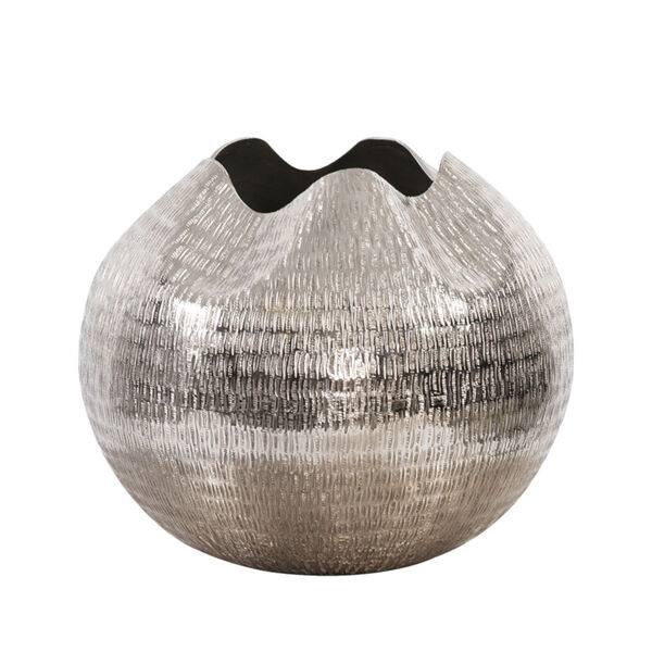 Bright Silver Howard Elliott Textured Bright Silver Aluminum Pinched Top Globe Vase, Large, image 1