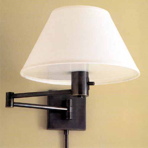 Classic Swing Arm Wall Lamp in Bronze with Linen Shade by Studio VC, image 1
