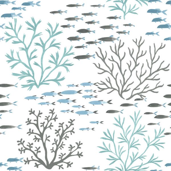 Waters Edge Blue Brown Marine Garden Pre Pasted Wallpaper, image 2