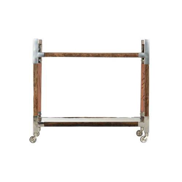 Rustic Glam Rough Wood and Polished Nickel Large Bar Cart, image 2