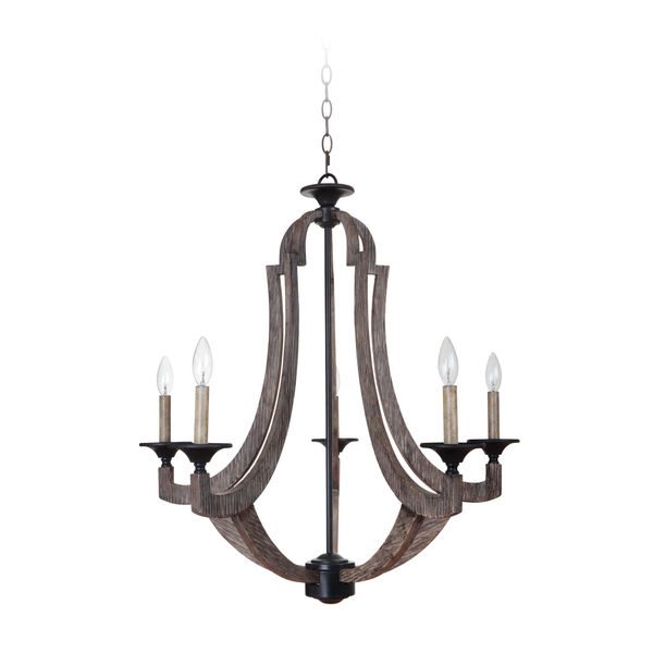 Winton Weathered Pine and Bronze Five-Light 29-Inch Chandelier, image 1