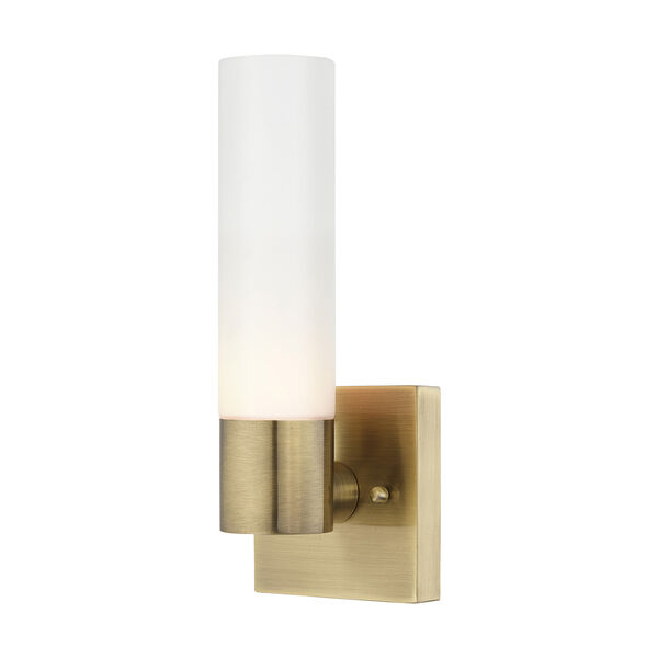 Aero Antique Brass 5-Inch One-Light ADA Wall Sconce with Hand Blown Satin Opal White Twist Lock Glass, image 1