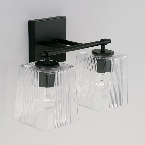 Lexi Matte Black Two-Light Bath Vanity with Clear Fluted Square Glass Shades, image 4