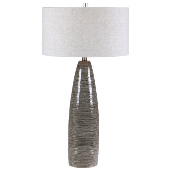 Cosmo White and Brushed Nickel One-Light Table Lamp with Round Hardback Drum Shade, image 1