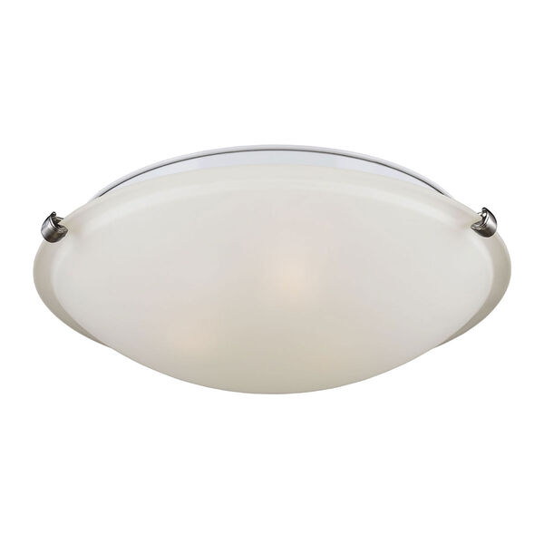 Spring Clip Brushed Nickel Three-Light  Ceiling Flush Mount in with Satin Etched Glass, image 1