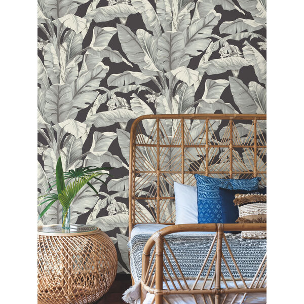 Black and White 27 In. x 27 Ft. Banana Leaf Wallpaper, image 3