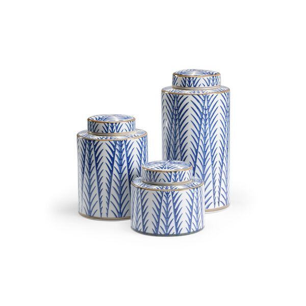 Blue 8-Inch Fronds Canisters, Set of 3, image 1