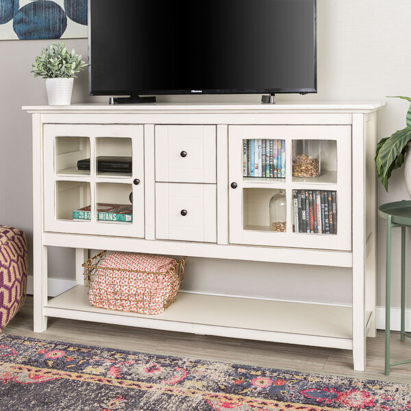 52-Inch Wood Console Table Buffet TV Stand - Antique White, image 1