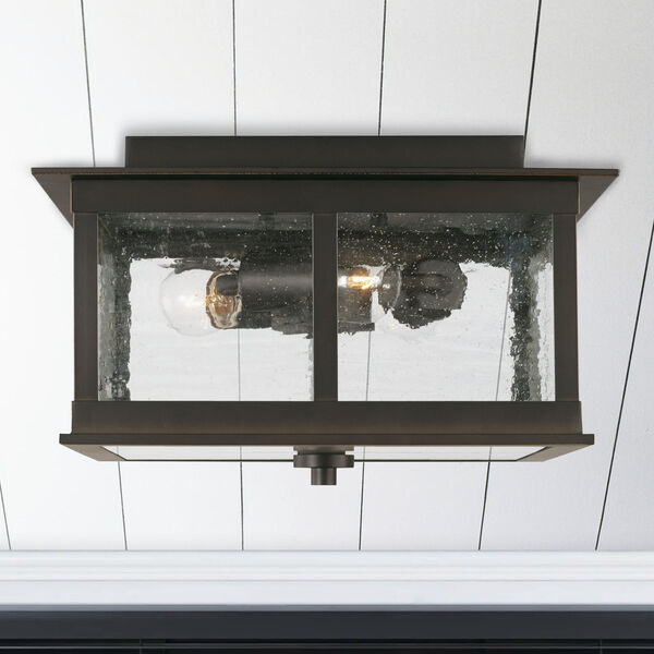 Barrett Oiled Bronze Three-Light Outdoor Flush Mount with Antiqued Glass, image 3