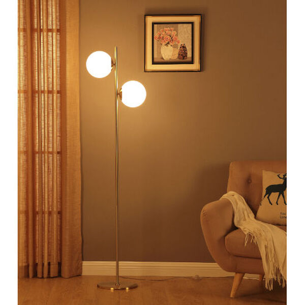 Sphere Brass Two-Light LED Floor Lamp, image 3