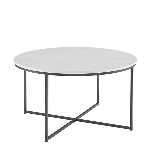 Alissa Faux White Marble and Black Coffee Table with X-Base, image 1