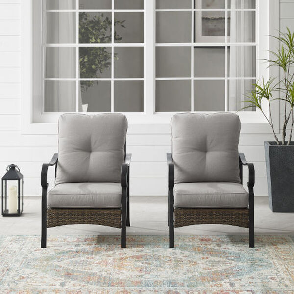 Dahlia Taupe and Matte Black Outdoor Metal and Wicker Armchair, Set of 2, image 1