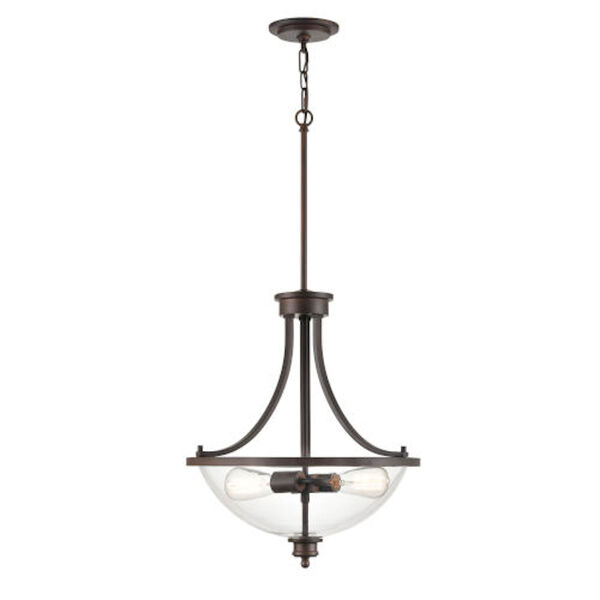 Fredrick Rubbed Bronze Two-Light Chandelier with Transparent Glass, image 1
