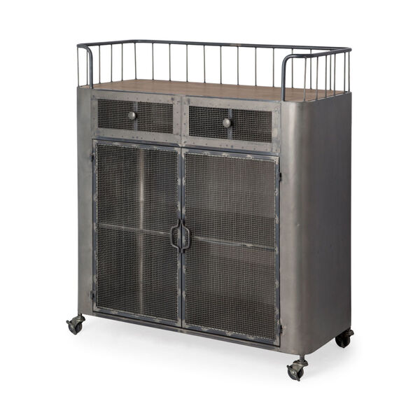 Udo Gray Bar Cart with Two Door and Two Drawer, image 1