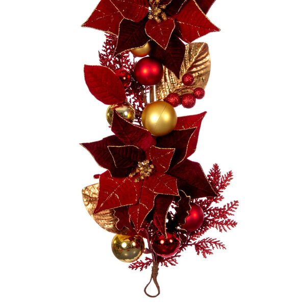 Red 72-Inch Artificial Poinsettia Deco Garland, image 3