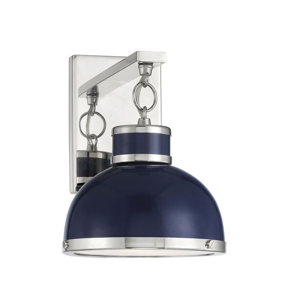 Corning Navy and Polished Nickel One-Light Wall Sconce, image 1