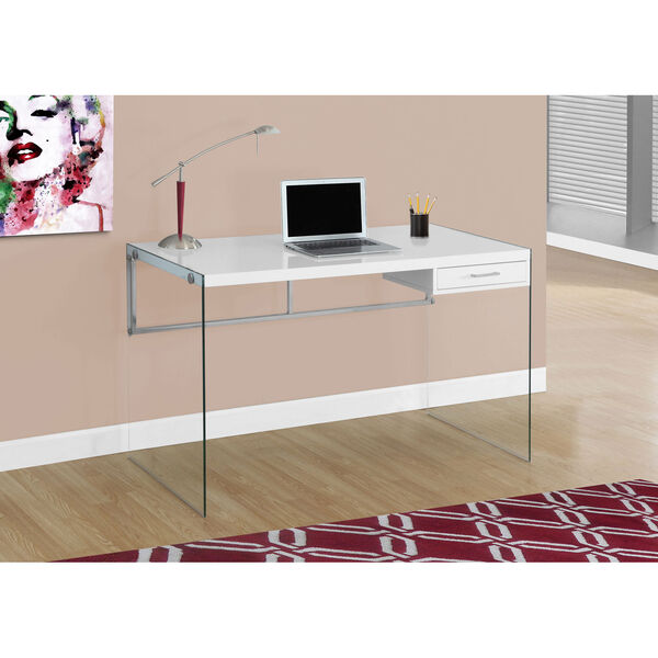 Computer Desk - 48L / Glossy White / Tempered Glass, image 1