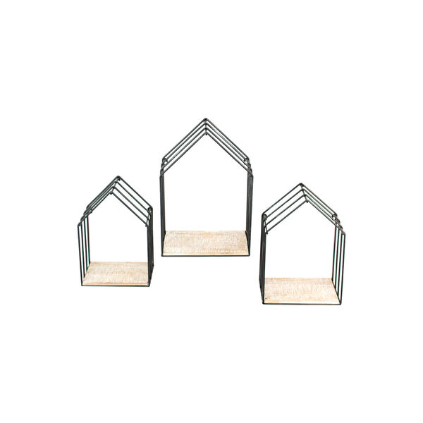 Natural Wooden and Metal House Shelves, Set of 3, image 1