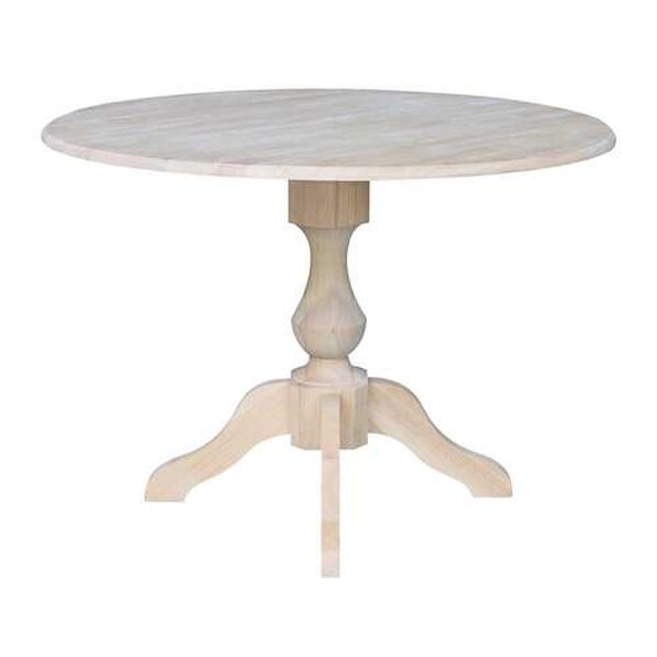 Gray and Beige 30-Inch Round Pedestal Dual Drop Leaf Table, image 1